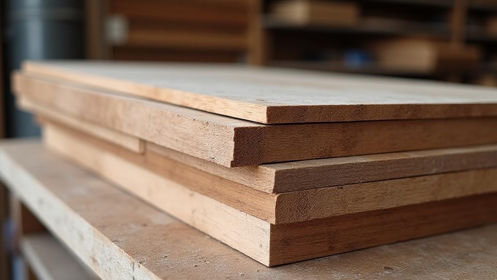 Selectie van verschillende soorten hoogwaardig onbewerkt hout, netjes gestapeld in de werkplaats